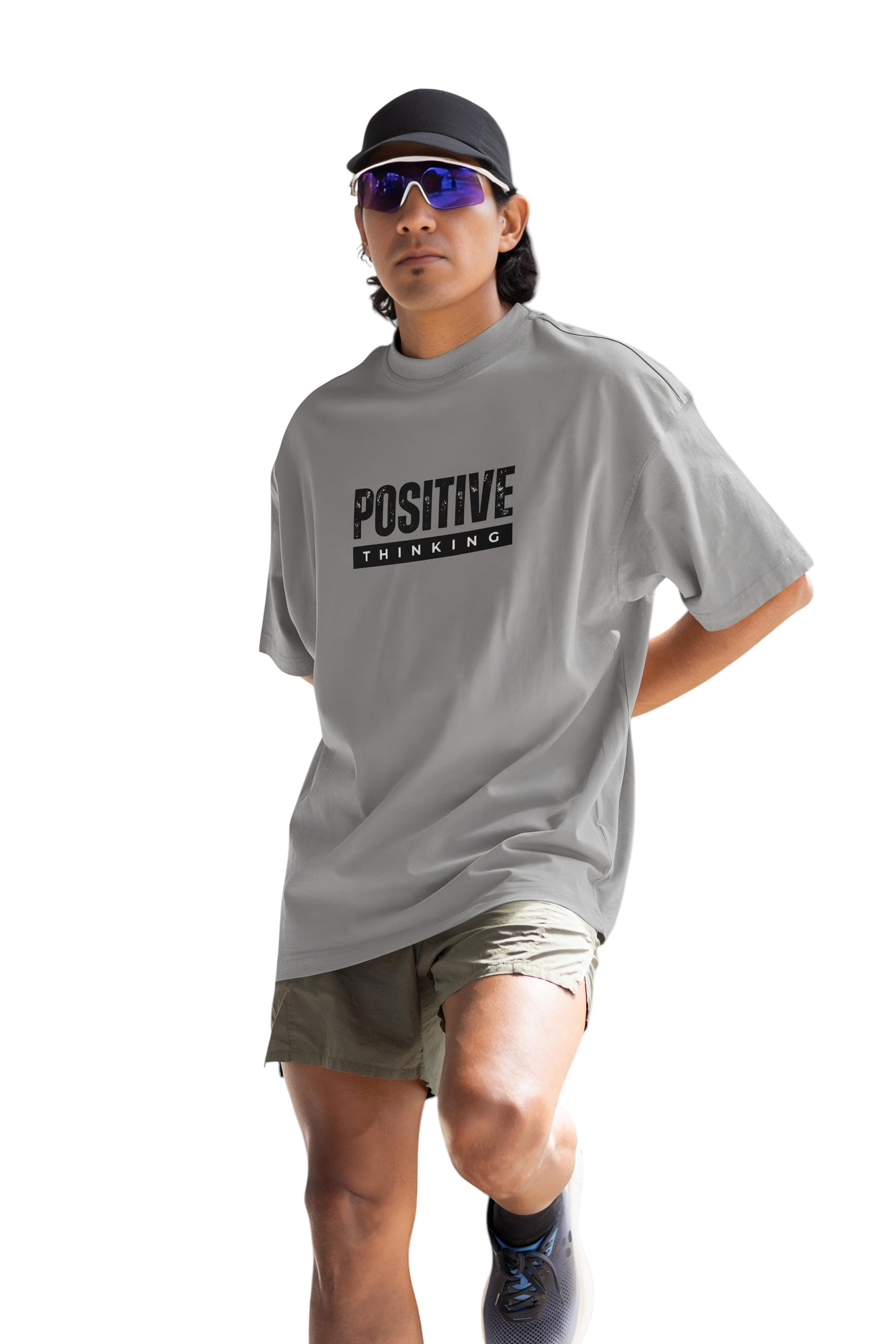 POSITIVE THINKING - Oversized Grey T shirt