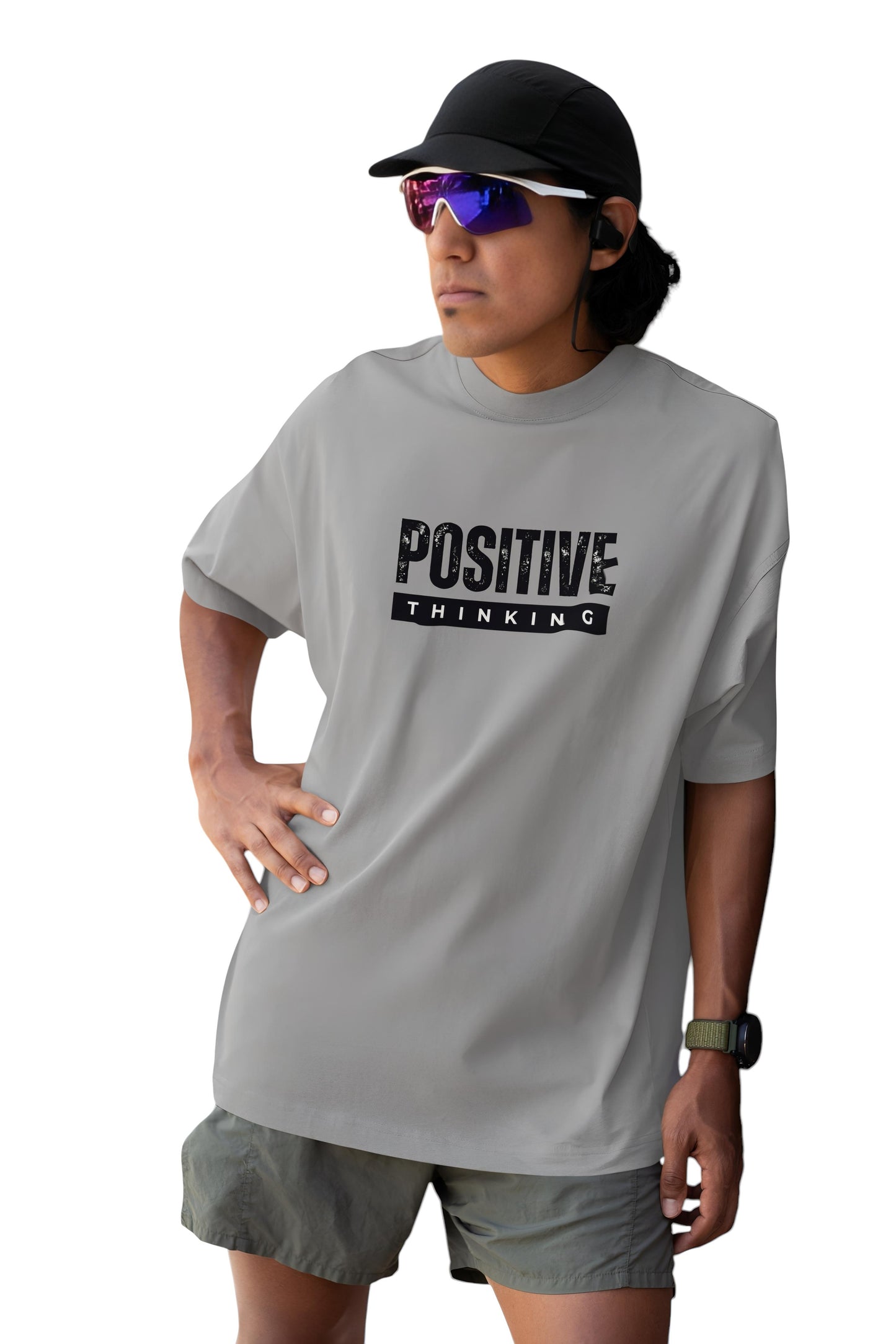 POSITIVE THINKING - Oversized Grey T shirt