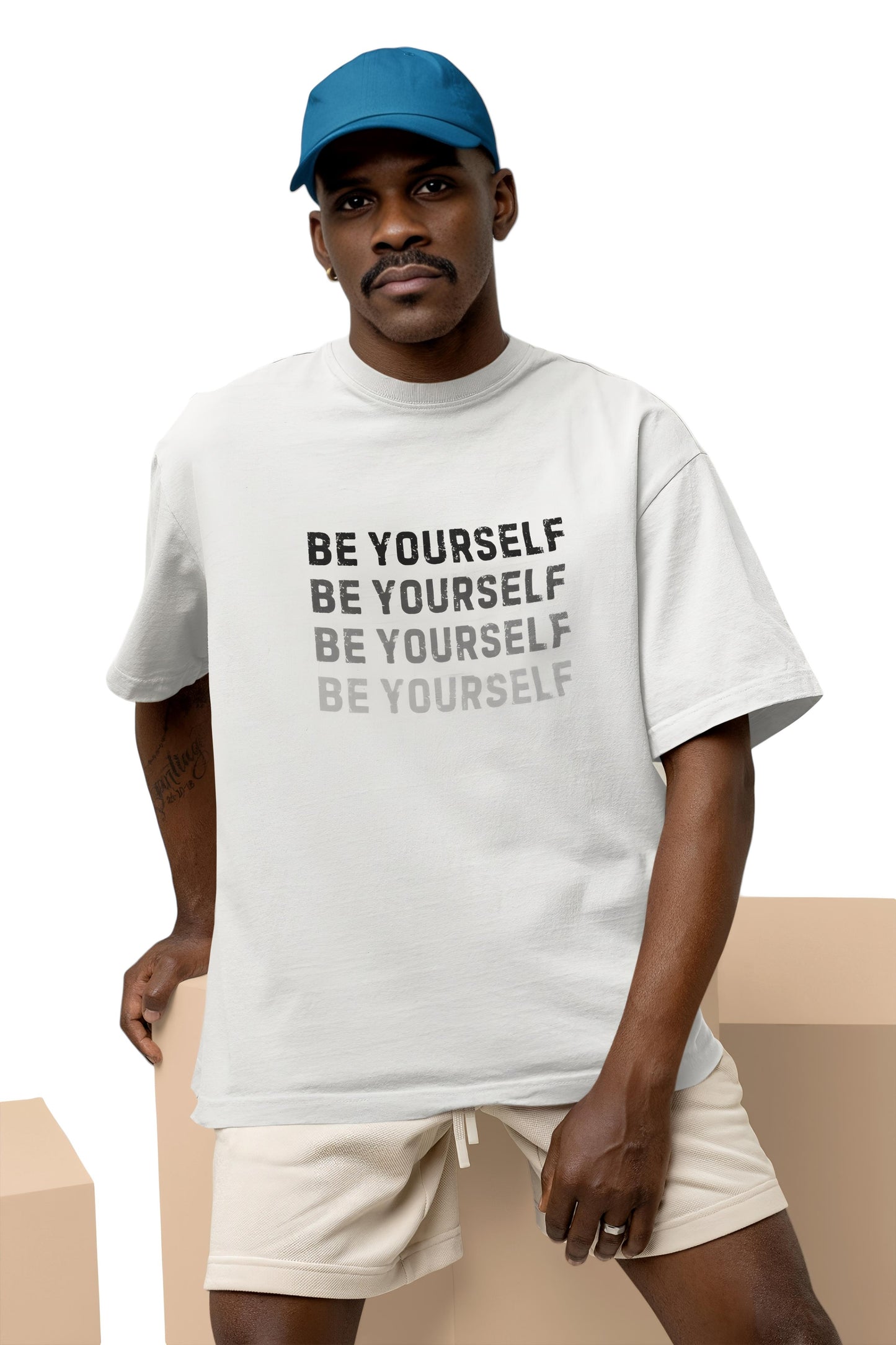 BE YOURSELF - Oversized White T Shirt