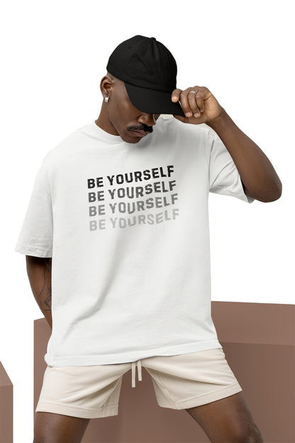 BE YOURSELF - Oversized White T Shirt